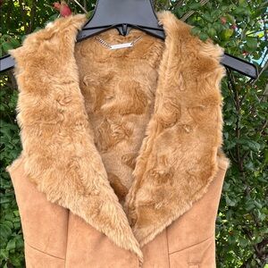 White House Black Market Faux Fur Tan Vest